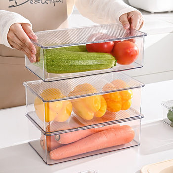 Transparent Flip-Top Storage Box, Desktop Cosmetics Storage Basket, Kitchen Preservation Box, Stackable Refrigerator Storage Box with Lid
