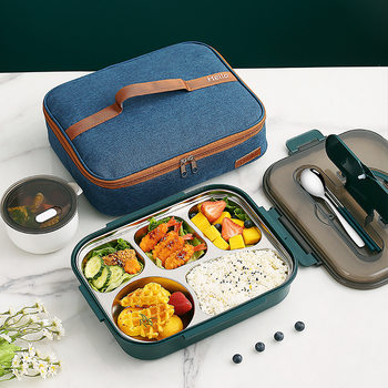 304 stainless steel insulated microwave oven lunch box student portable office worker multi-compartment bento lunch box enlarged