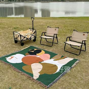 Cross-border Custom Camping Blanket Moisture-proof picnic mat Jacquard Tapestry Ins Style Sofa Towel Thread Blanket Multifunctional Sofa Blanket
