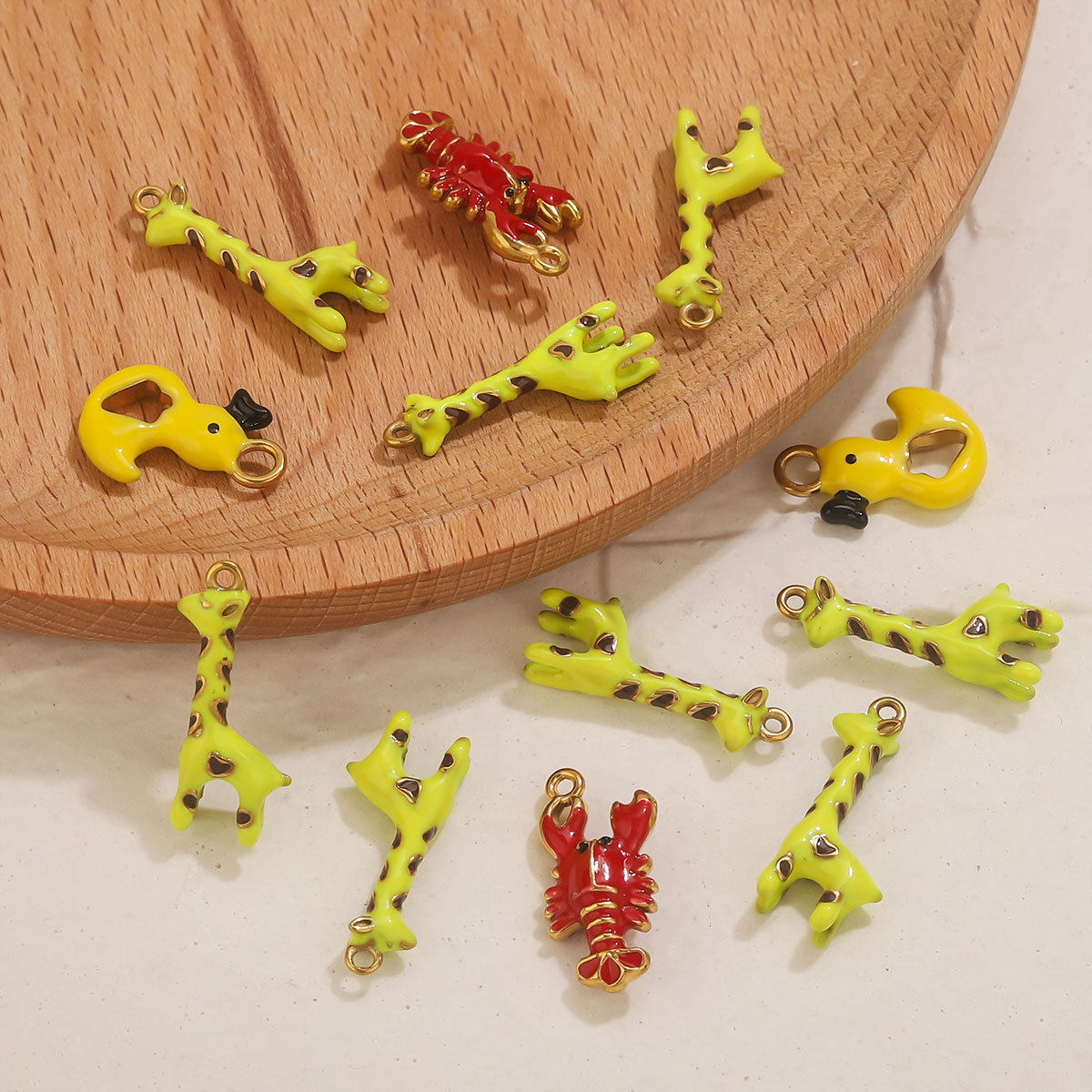 Cross-Border New Stainless Steel Oil Dripping Giraffe Duck Crayfish Pendant DIY Necklace Bracelet Accessories