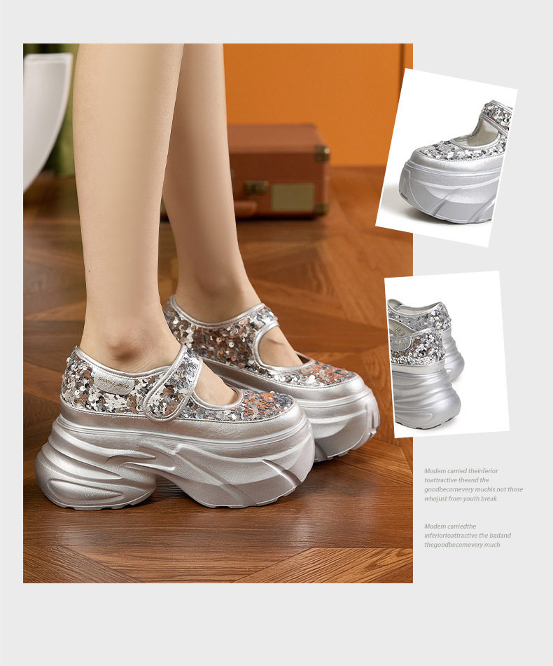 Dép sandal nữ quai chữ V đế wedge gót cao 8 cm — Bạc, Trắng chi tiết 3
