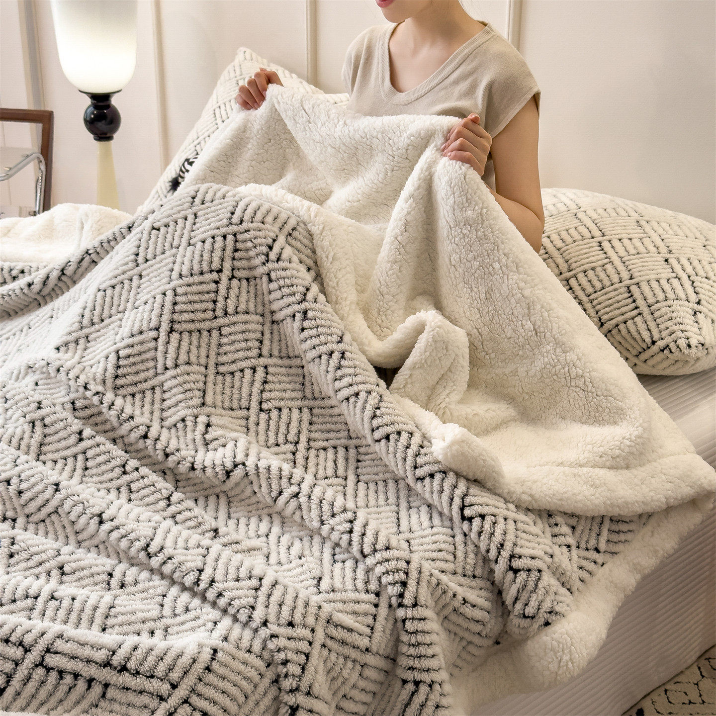 Scandinavian Style Class a Double-Sided Warm Plush Blanket Cashmere Sofa Blanket Cover Blanket Nap Shawl Blanket Anti-Static