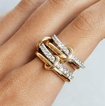 Amazon's New Stacked Cubic Zirconia Ring 18K Gold Titanium Steel Thick High Gloss Gold and Silver Double Ring