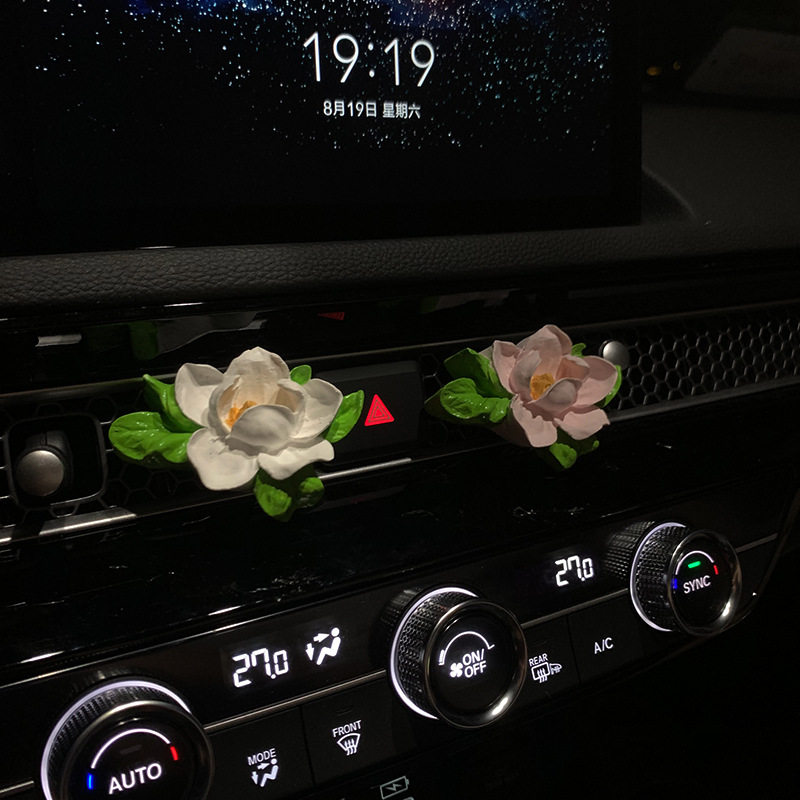 Цветок магнолии автомобильная ароматерапия автомобильный кондиционер выход воздуха украшение для духов диффузор каменный цветок оптовое украшение автомобиля женский Изображение 1