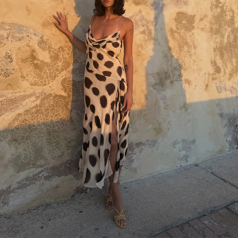 Womens Spring Floral Print Maxi Dress Elegant Deep V Neck High Slit Comfortable Fabric Perfect for Parties or Casual