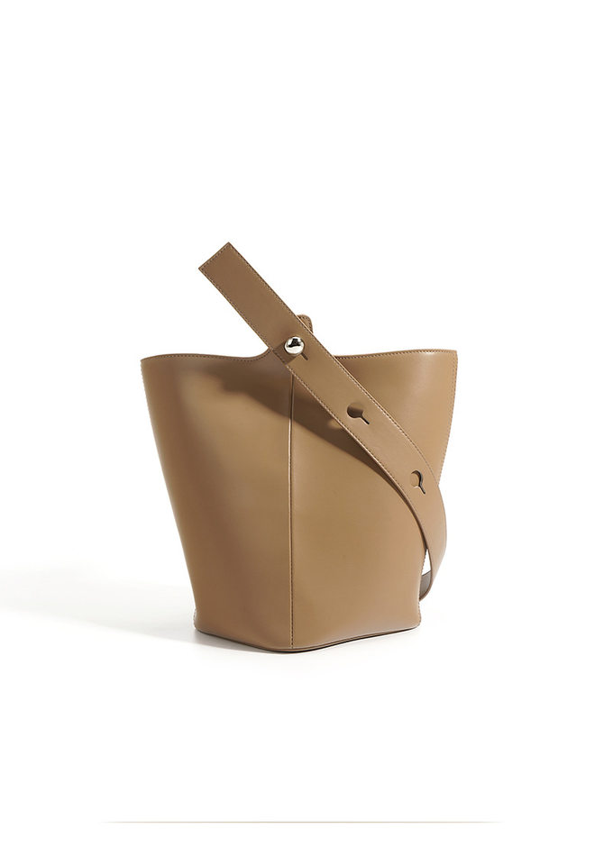 Túi Xách Tay Nữ Da Bóng Kiểu Bucket Công Sở Đeo Vai, Đeo Chéo, Xách Tay Màu Nâu, Kem chi tiết 19