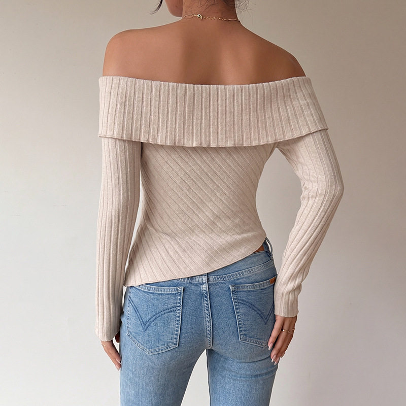Off Shoulder Top Sweet and Elegant Style Solid Color Ribbed Texture Lightweight Fabric Wholesale Available