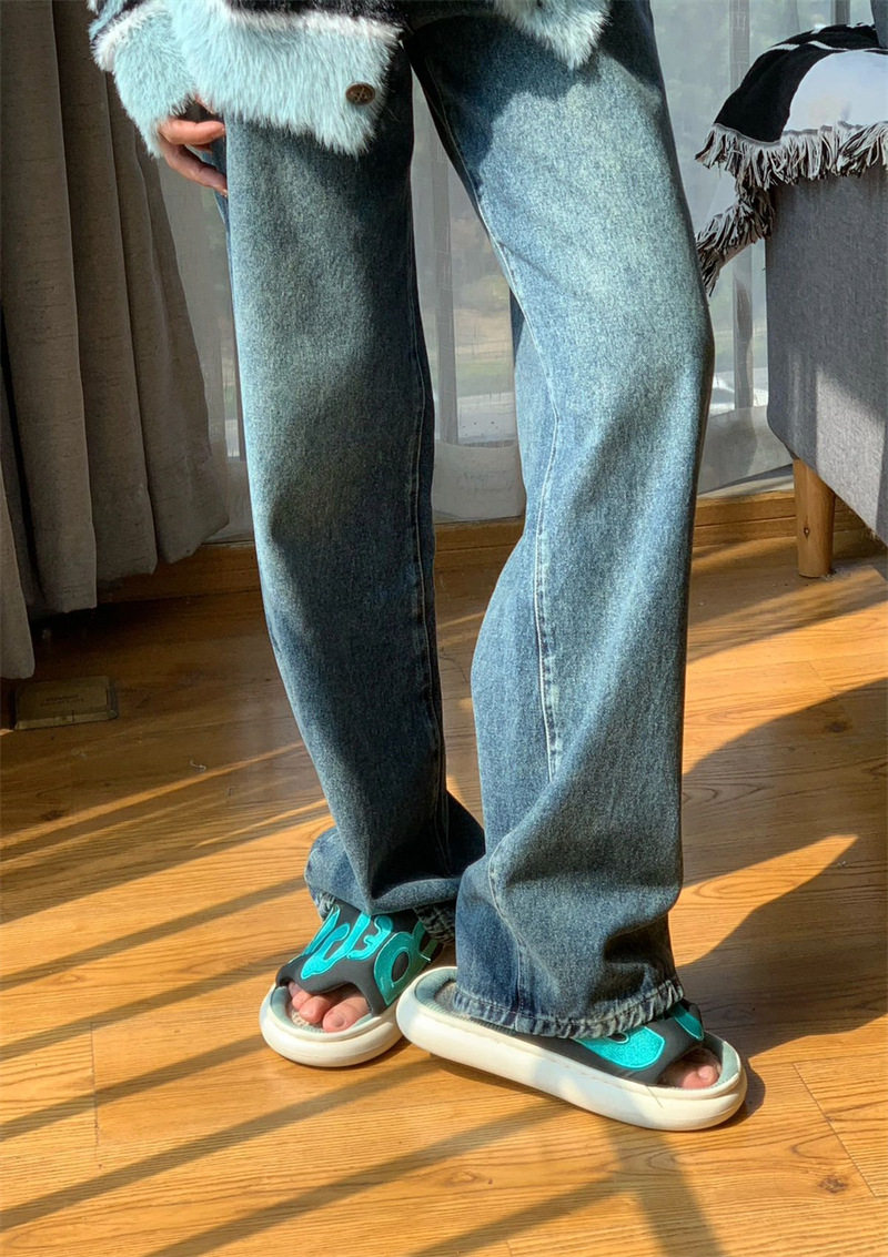 Retro Color Block Straight Leg Jeans for Women Loose Fit Versatile Flattering Design Spring and Autumn Style