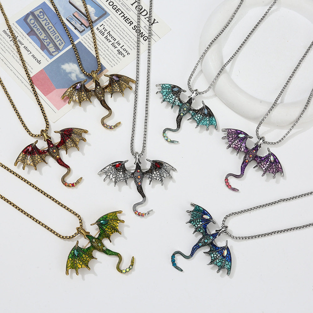 Fashionable Retro Flying Dragon Necklace Dark Exaggerated Hip-Hop Disco Street Style Necklace Punk Style Subculture Sweet and Cool Necklace