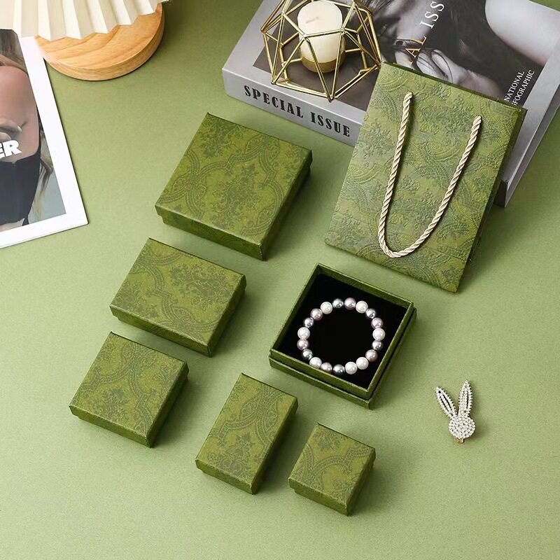 Ready Stock Jewelry Packaging Box Bow Army Green Gift Box Simple Fresh Earrings Bracelet Necklace Jewelry Box