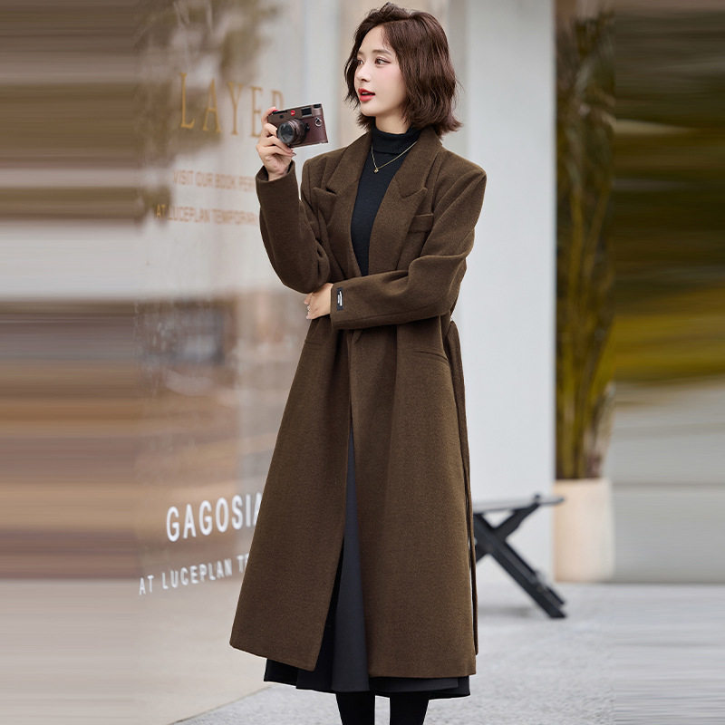 &Aacute;o Kho&aacute;c Dạ Nữ D&aacute;ng D&agrave;i Thắt Eo Phong C&aacute;ch Tiểu Thư M&agrave;u N&acirc;u, X&aacute;m