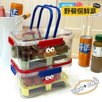 New dopamine fresh-keeping box big mouth stickers cartoon outdoor picnic portable spring outing refrigerator storage box food grade materials