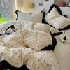French-Style Gentle Girl Ins Lace Polka Dot Washed Cotton Four-Piece Bedding Set Solid Color Duvet Cover Three-Piece Set 1.8 Fitted Sheet