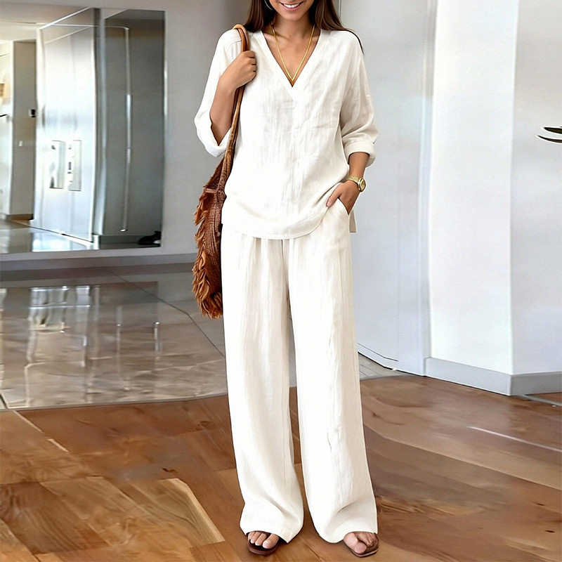 Womens Spring Wide Leg Pants Set Casual Loose Fit Solid Color Perfect for Everyday Wear Wholesale Available