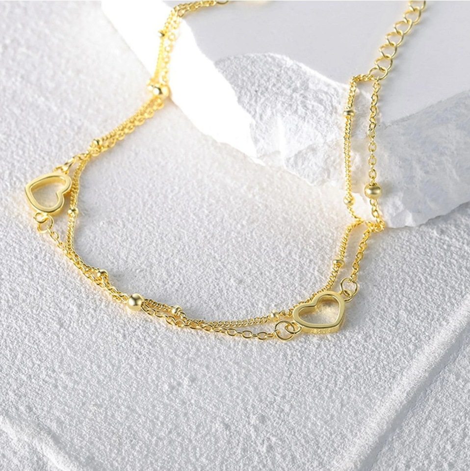 Japanese and Korean ins new simple exquisite love bracelet wholesale elegant double-layer beaded chain alloy peach heart bracelet