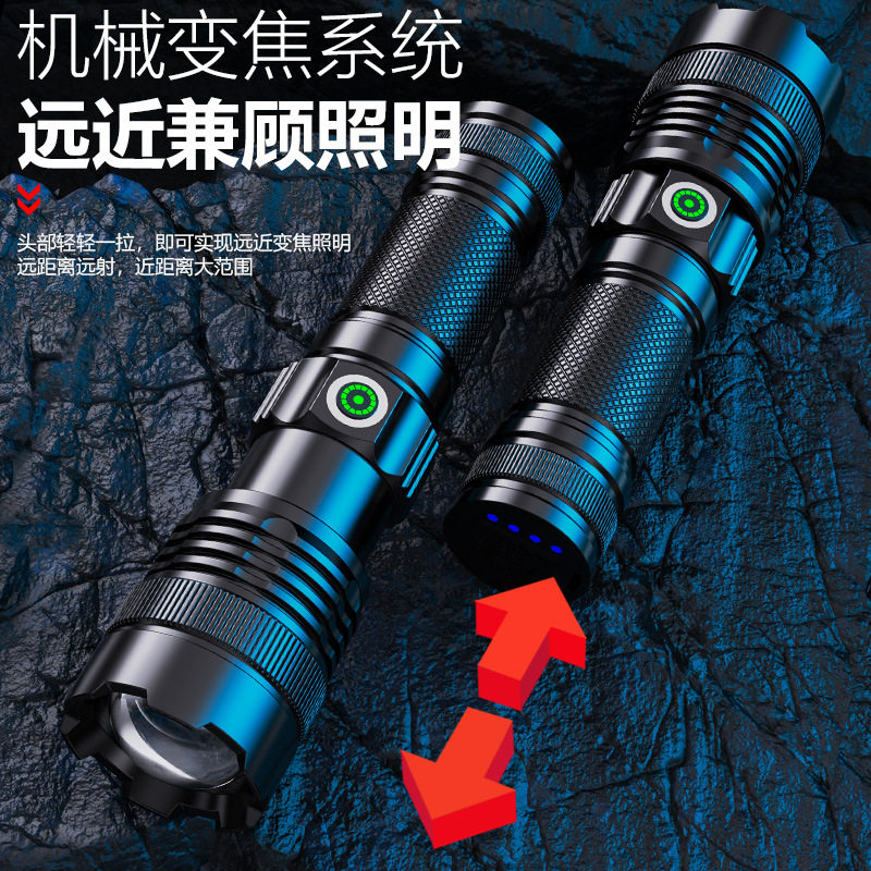 Factory wholesale LED light emergency flashlight aluminum alloy charging telescopic zoom spotlight long-range flashlight