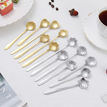 Stainless Steel Golden Cherry Blossom Spoon Coffee Spoon Dessert Spoon Bird's Nest Spoon Long Handle Stirring Spoon Flower Gift Spoon Souvenir