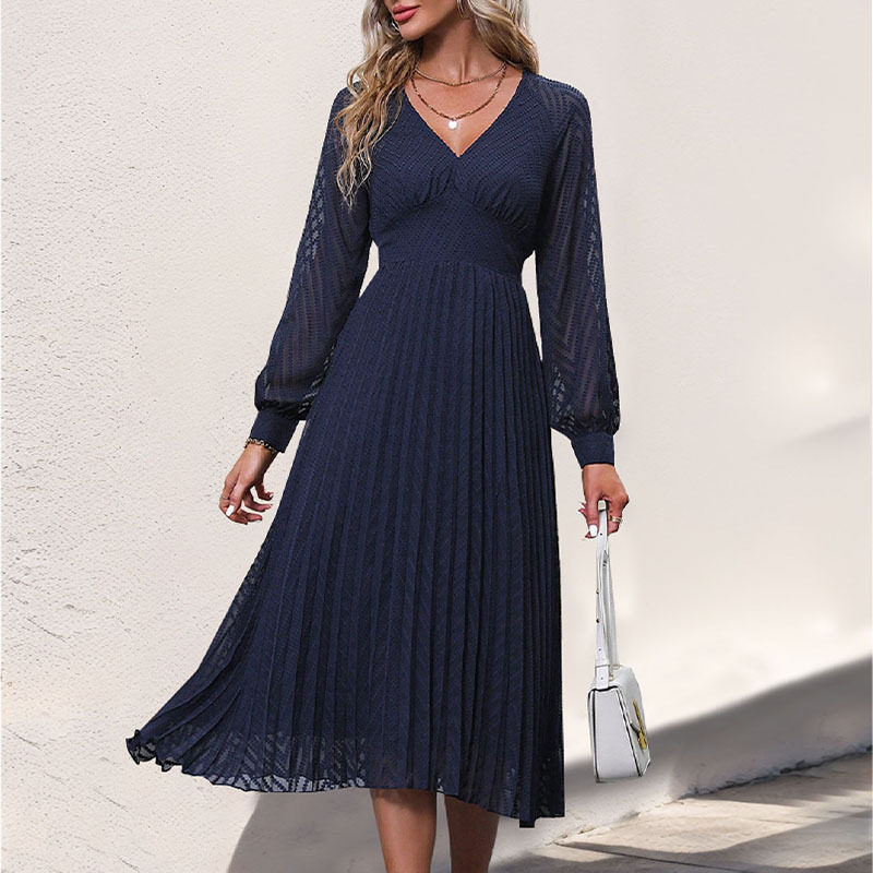 Womens Long Sleeve Solid Color Dress Elegant Design Autumn Collection High Quality Fabric Wholesale Available