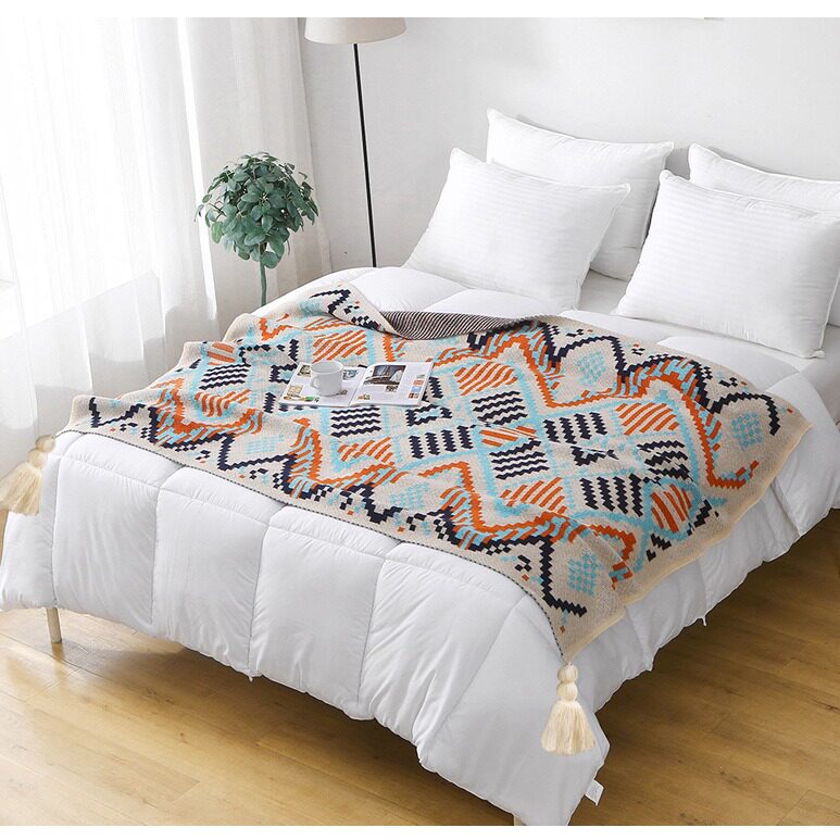 ✅ Bohemian Style Hotel B&B Bedside Blanket Office Nap Blanket Air Conditioning Sofa Cover Blanket Knitted Sofa Blanket