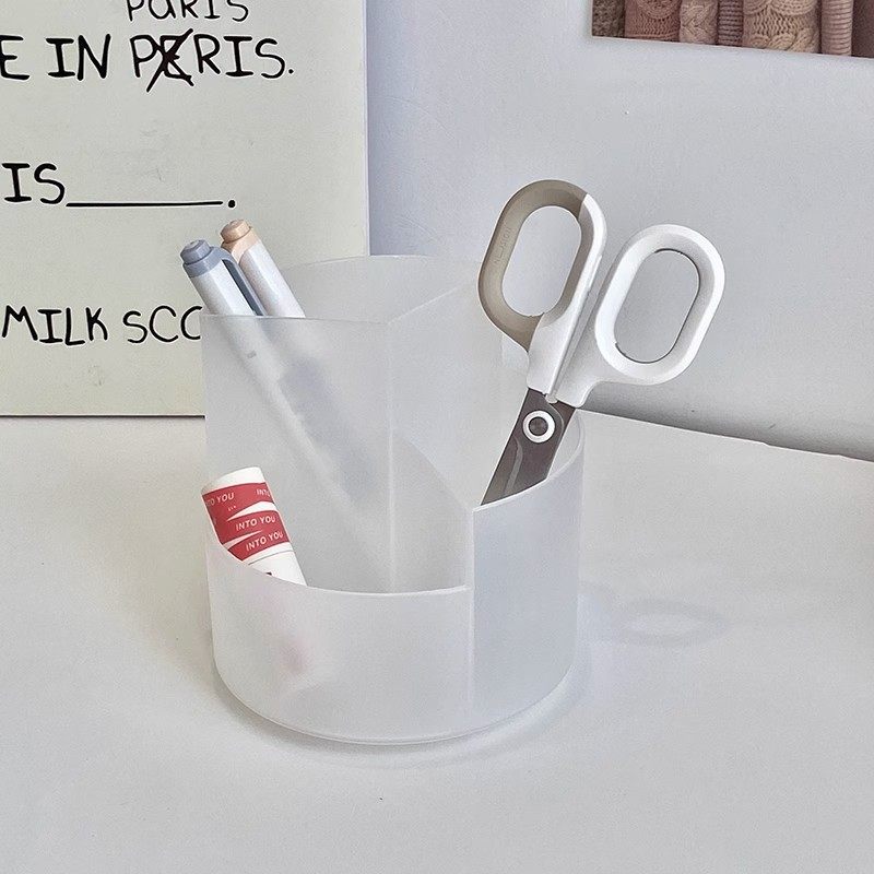 Desktop Rotating Three-Compartment Storage Tube 360-Degree Rotation Design Home Office Desktop Sundries Storage Box Stationery