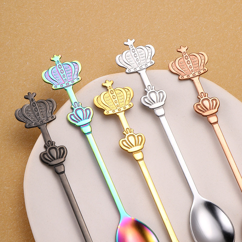 Creative Double Crown stainless steel spoon wholesale High-looking gift coffee spoon titanium-plated light luxury palace style soup spoon