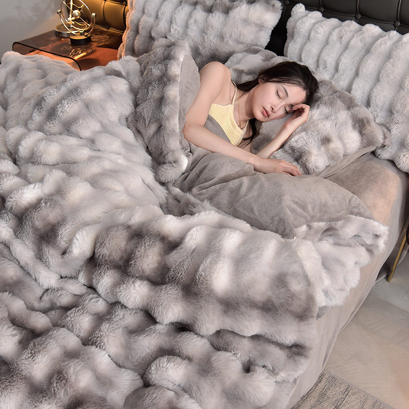2024 New Rabbit Fur Live Broadcast Hot Style Rabbit Fur Rabbit Velvet Rabbit Fur Four-Piece Set