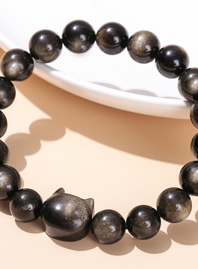 7A天然曜石无脸猫手链女款可爱圈圆珠百搭手饰