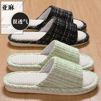 Linen Slippers for Women Spring and Summer Silent Soft Bottom Indoor Non-Slip New Home Japanese Style Cotton Deodorant Slippers for Women All Seasons