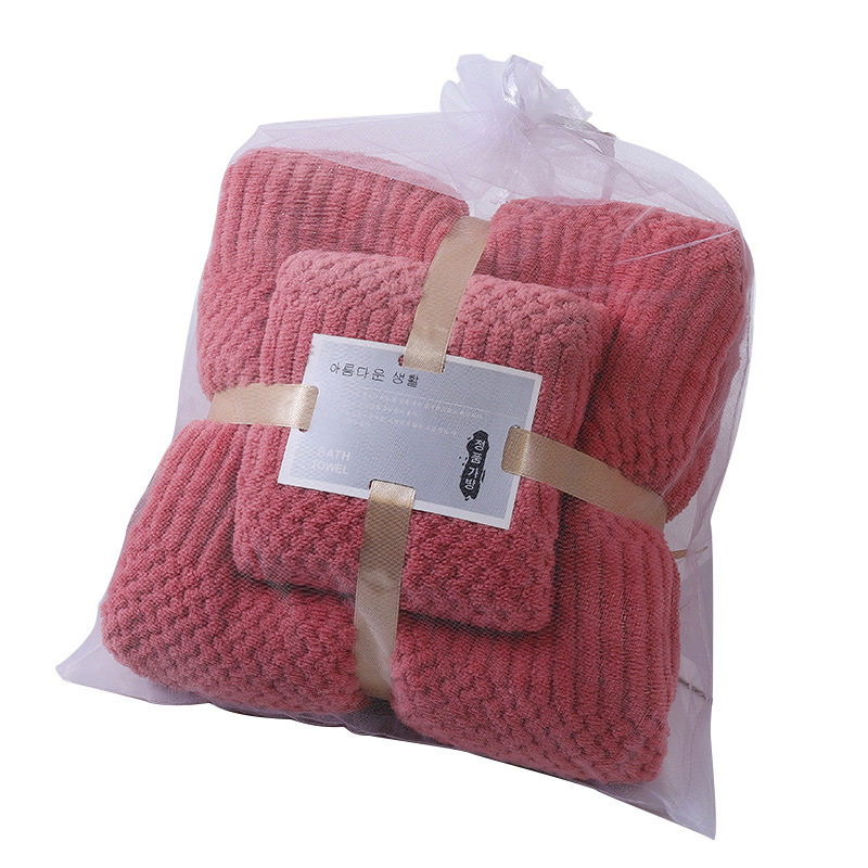 Mother-in-child Set High Yang Towel Coral Fleece Household Thickened Face Washing Towel Bath Towel Quick-drying Coral Fleece Towel Cross-border Set
