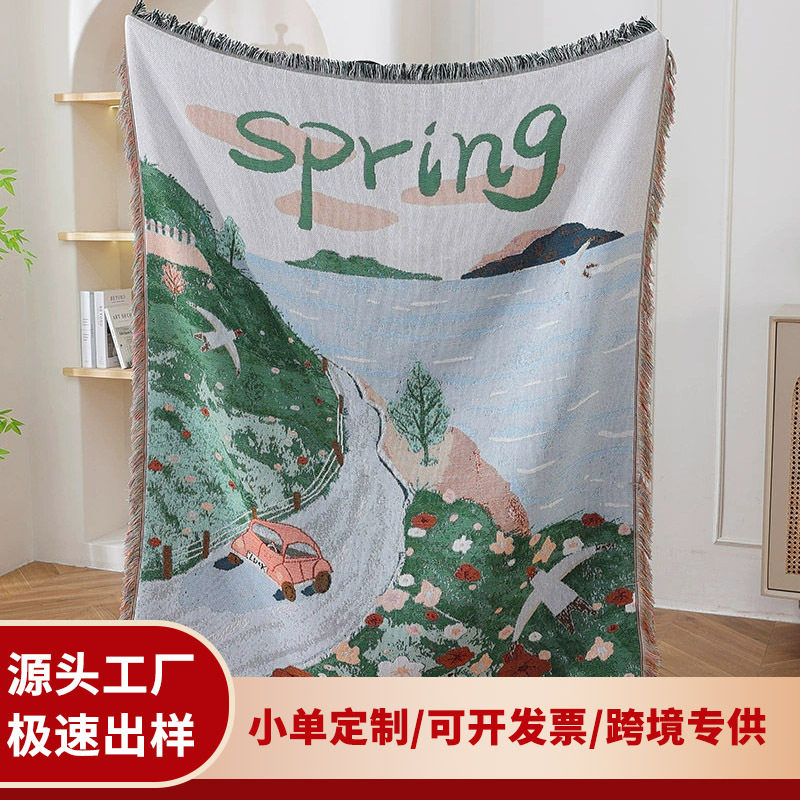 Custom Jacquard Decorative Tapestry Cotton Thread Blanket Sofa Towel Office Nap Cover Blanket High-end Gift Blanket Tapestry Factory
