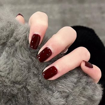 D673-nail art wine red solid color wear pure want wind nail piece finished temperament autumn and winter fake nail patch