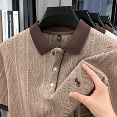 Summer Loose Half-Sleeved Polo Shirt T-Shirt Men's 2025 New Knitted Texture Top T-Shirt Cross-Border Breathable Shirt Trend