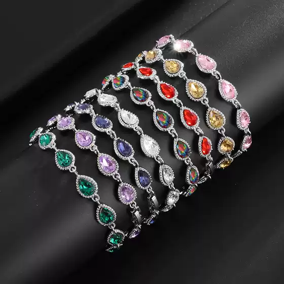 European and American Cross-Border Fashion Trend Ladies Simple Inlaid Rainbow Gemstone Bracelet Light Luxury High-End Hand Jewelry Wholesale