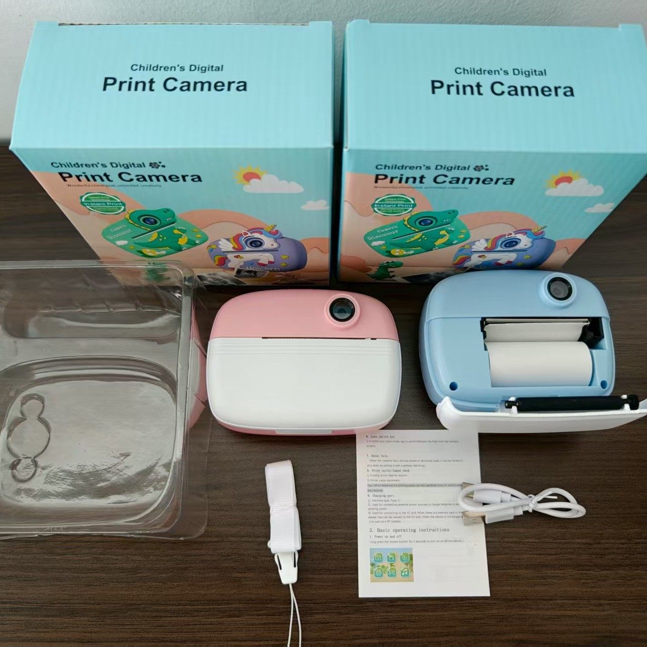 Cross-Border Children's Instant Print Camera, High-Definition Mini Dual Front and Rear Cameras, Instant Digital Thermal Printing