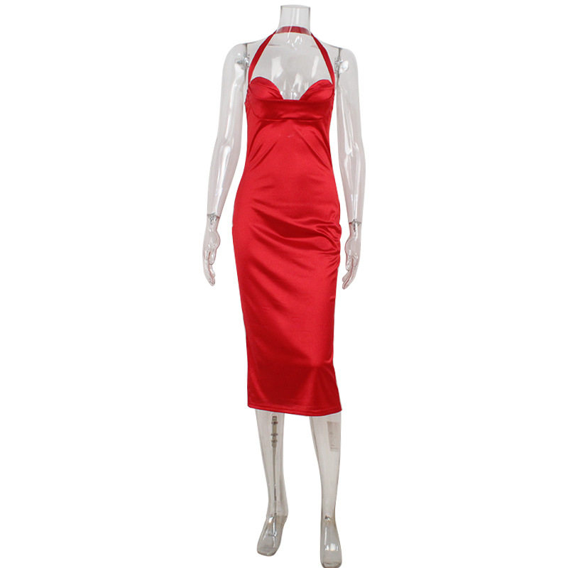 Red Satin Strapless Backless Dress Elegant Fit High Quality Fabric Perfect for Formal Events Wholesale Available