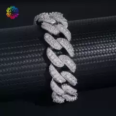 European and American Hip-Hop Punk Style 20mm Cuban Chain S925 Silver Fully Inlaid with Moissanite Trendy Cool Cuban Necklace