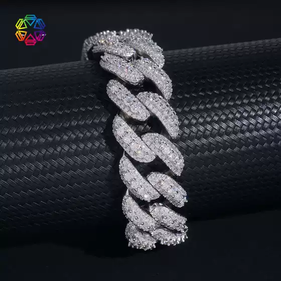 European and American Hip-Hop Punk Style 20mm Cuban Chain S925 Silver Fully Inlaid with Moissanite Trendy Cool Cuban Necklace