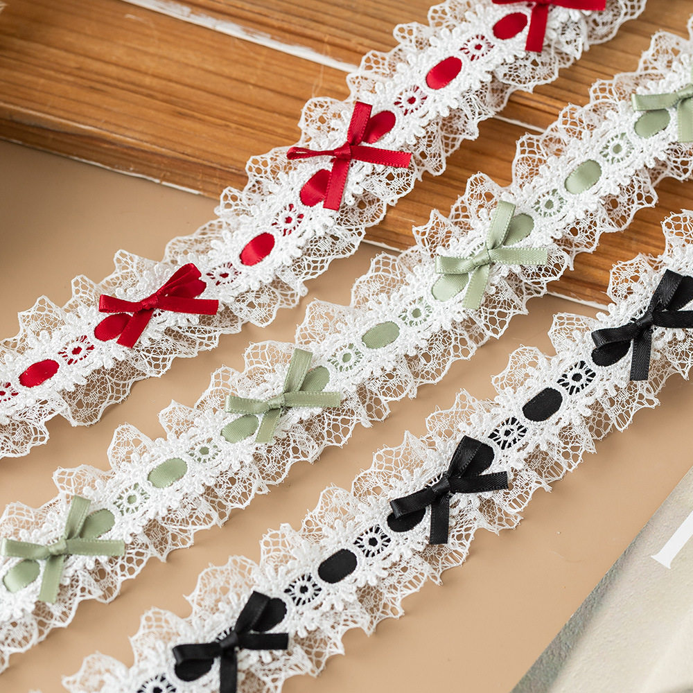 4cm Wide Colorfulful Double-Layer Ribbon Bow Lace Handmade DIY Jewelry Clothing Lolita Decorative Accessories