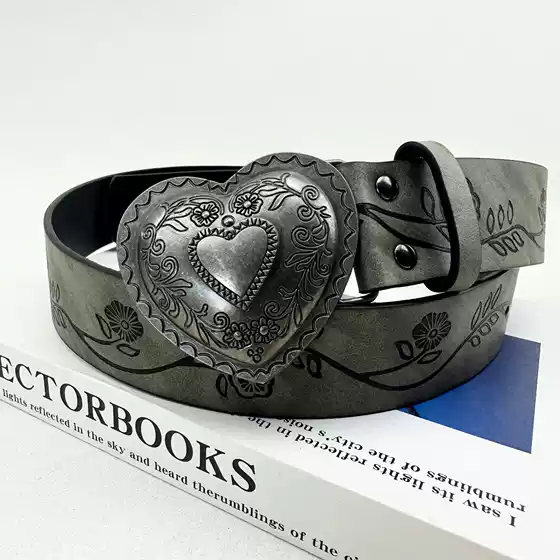 European and American Trendy Heart Texture Spicy Girl Belt Retro Ethnic Style Printed Versatile Casual Belt Paired with Jeans