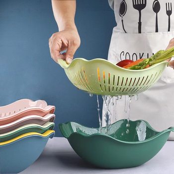 Home Kitchen Drain Basket Double-Layer Plastic Cut Out Vegetable Washing Basket Vegetable Drain Basin Fruit Storage Basket Vegetable Basin