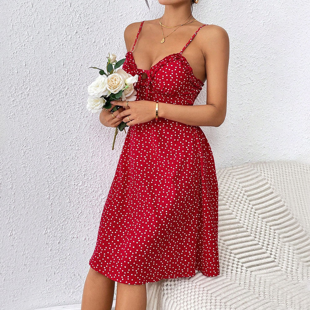 French Style Polka Dot Mini Dress Slim Fit Backless Spaghetti Straps Casual Summer Wear Wholesale Available