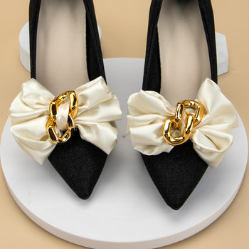 Cross-Border Exquisite and Versatile Detachable Shoe Flower Gold Buckle Pleated Silk Shoe Clip High-End Elegant Shoe Buckle