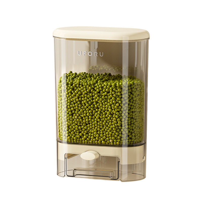 Grain Storage Box for Home Kitchen, Food-Grade Sealed Jar, Large Capacity, Wall-Mounted, Press-To-Dispense Grain Jar