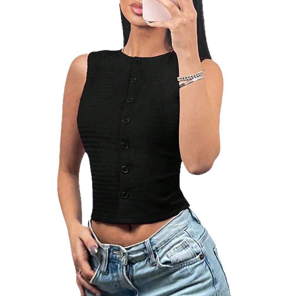 Sleeveless Knit Crop Top Round Neck Slim Fit Lightweight Fabric Spring Summer Casual Wear Wholesale Available