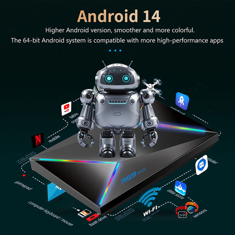5g Gigabit 8K Wifi6 Android 14 Set-Top Box R69Plus Allchip H728 Tv Set-Top Box Tvbox Customized
