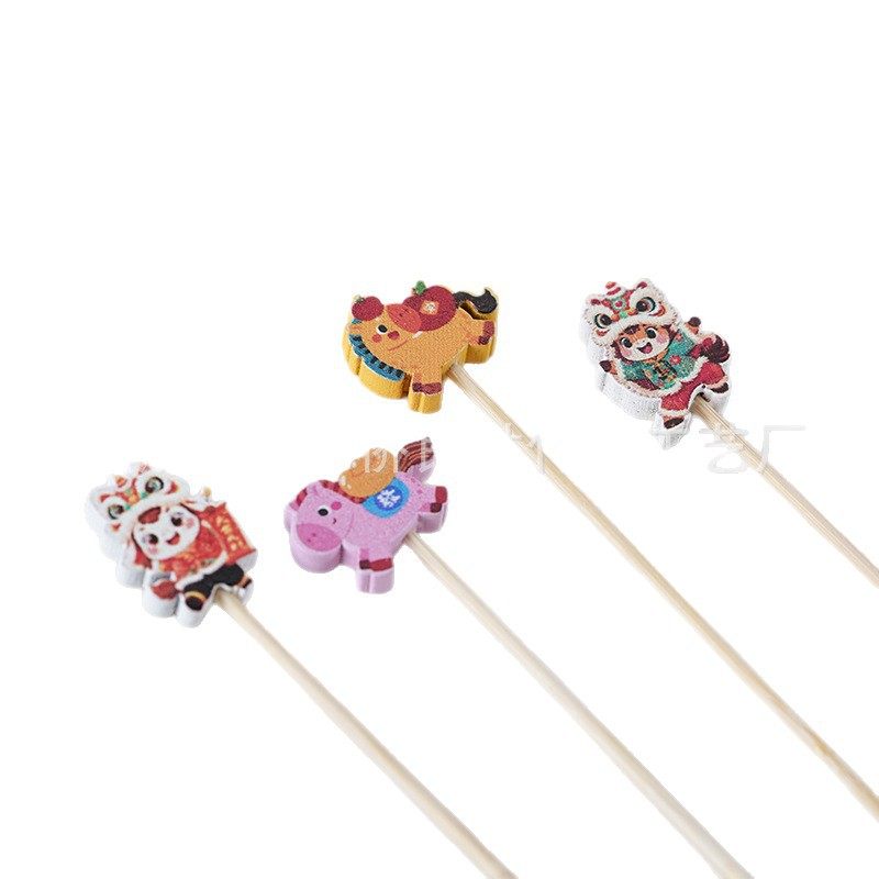 New Product 2026 Year of the Horse Zodiac Bamboo Fruit Picks Cute Animal Picks Fruit Candied Fruit Picks Manufacturer Wholesale