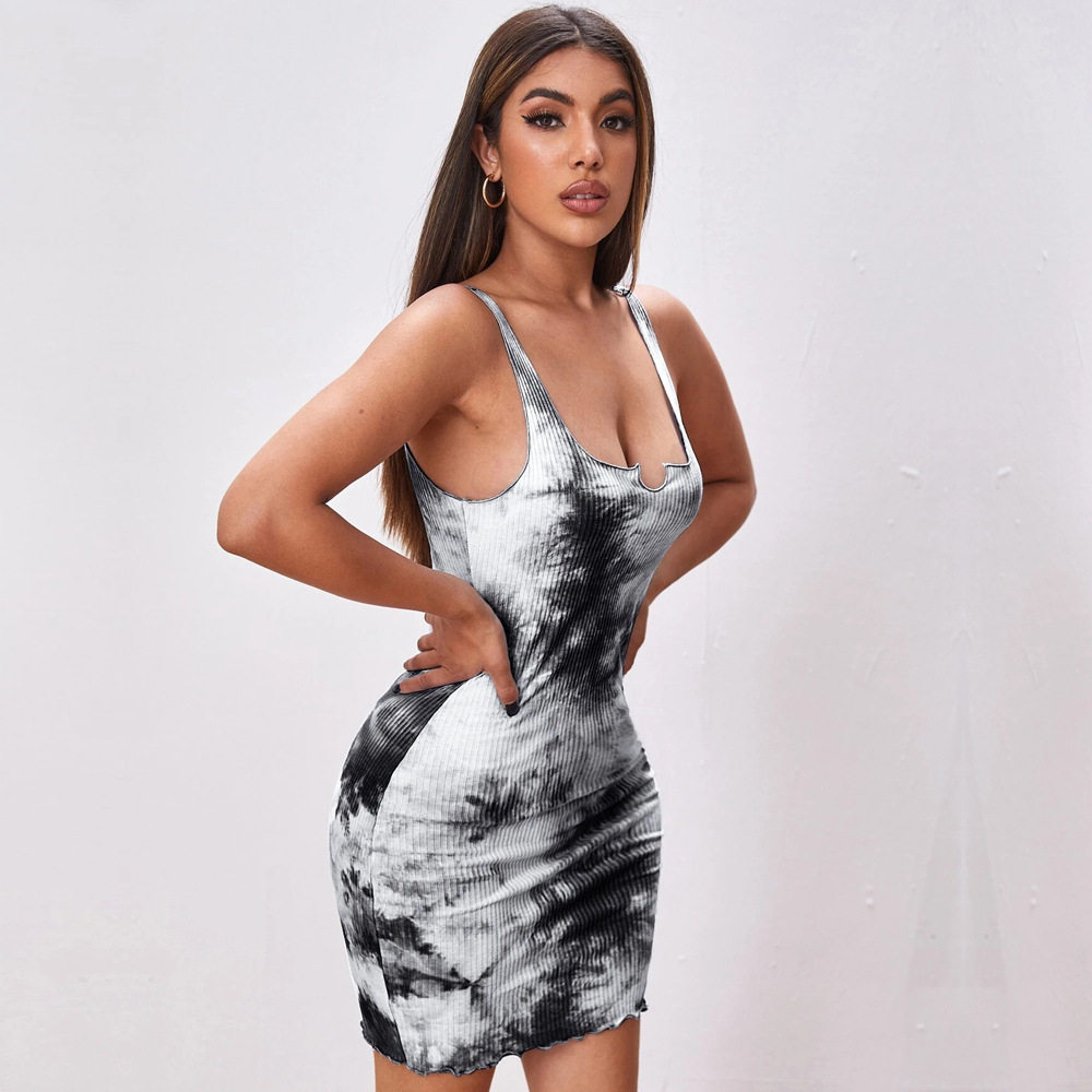 Tie Dye Print Bodycon Mini Dress with Sleeveless Design Slim Fit Sexy Style for Spring Summer Wholesale Available