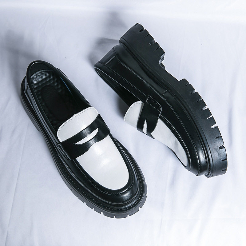Casual shoes, fashionable thick-soled slip-on loafers, trendy British style business men's shoes