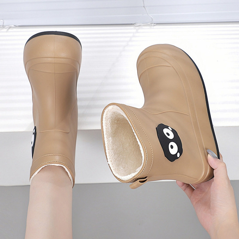 Cute Students Rain Shoes Personalized fleece-lined Water Shoes Women's Four Seasons Creative Soft Sole Non-slip Waterproof Large Children's Rain Shoes for Women