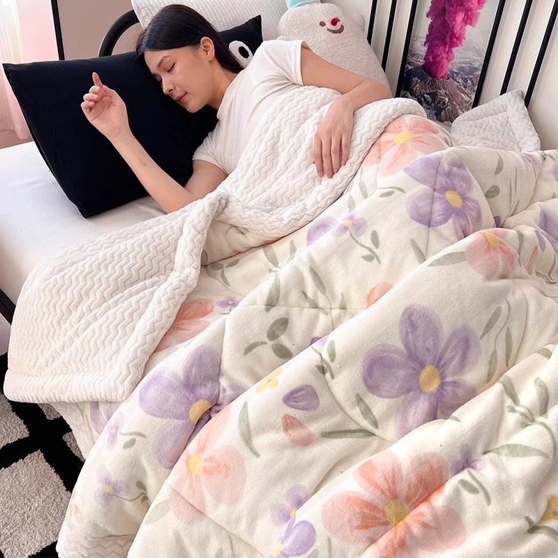 Class a Winter Three-Layer Thickeneded Flannel Blanket Bed Blanket Office Nap Blanket Dormitory Coral Velvet Rug